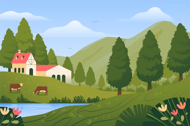 Free vector flat design rural landscape background