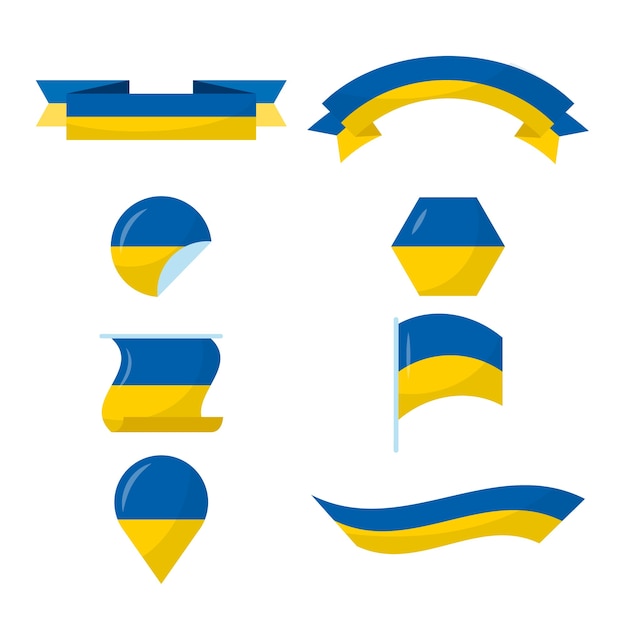 Набор флагов России и Украины в плоском дизайне