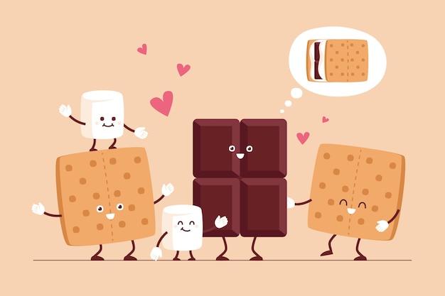 평면 디자인 s'more 일러스트레이션