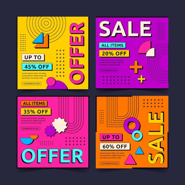 Flat design sale instagram post pack