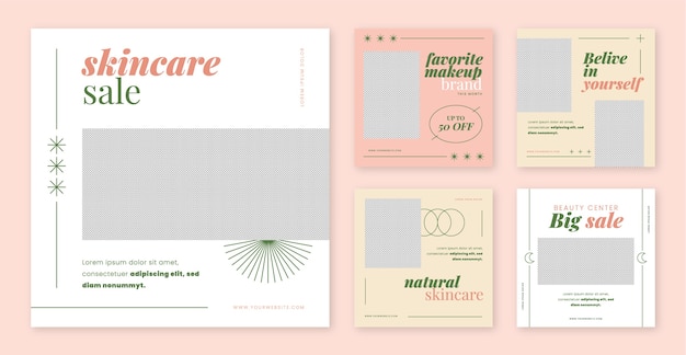 Flat design sale instagram post template set