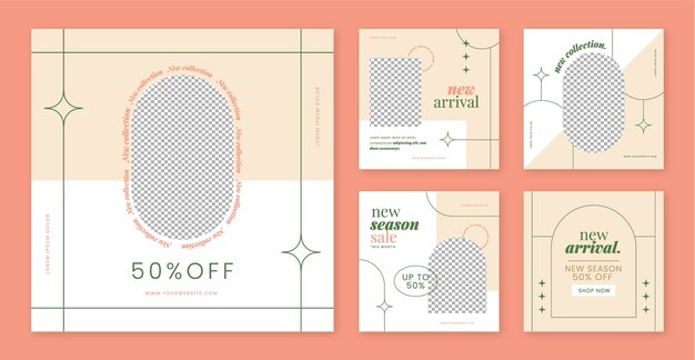 Flat design sale instagram post template set