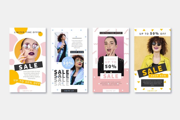 Flat design sale instagram story collection with photo