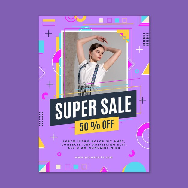 Flat design sale poster template with photo