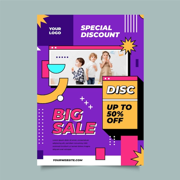 Free vector flat design sale poster with photo