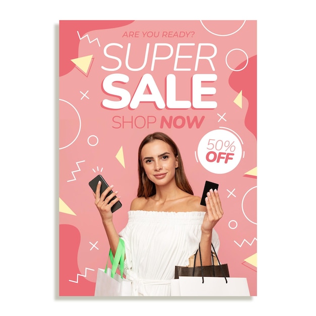 Free vector flat design sales poster template with photo