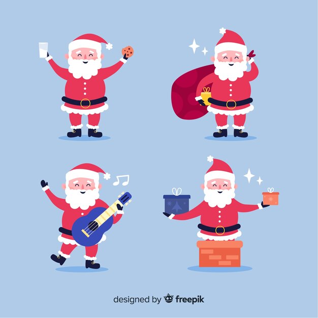 Flat design santa claus character collection