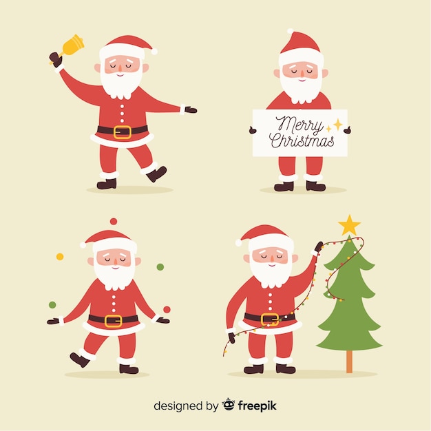 Flat design santa claus character collection