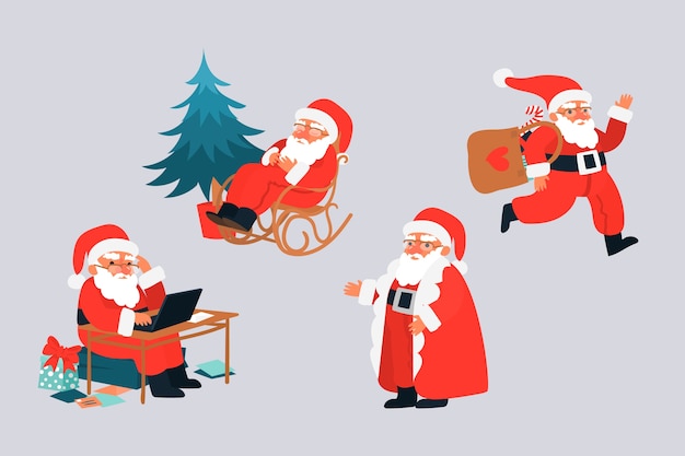 Flat design santa claus character collection