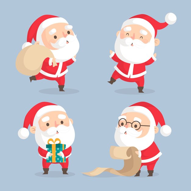 Плоский дизайн коллекции символов Санта-Клауса