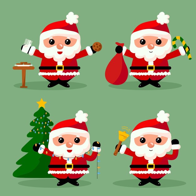 Flat design santa claus character collection