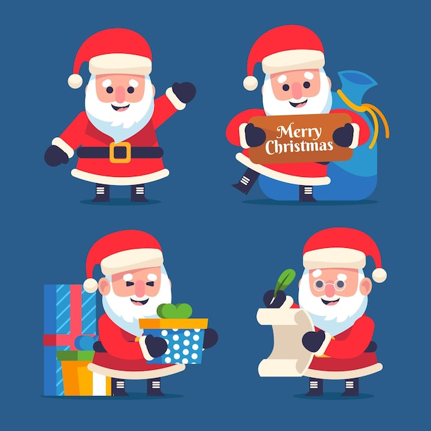 Free vector flat design santa claus character collection