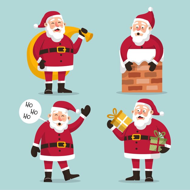 Flat design santa claus character collection