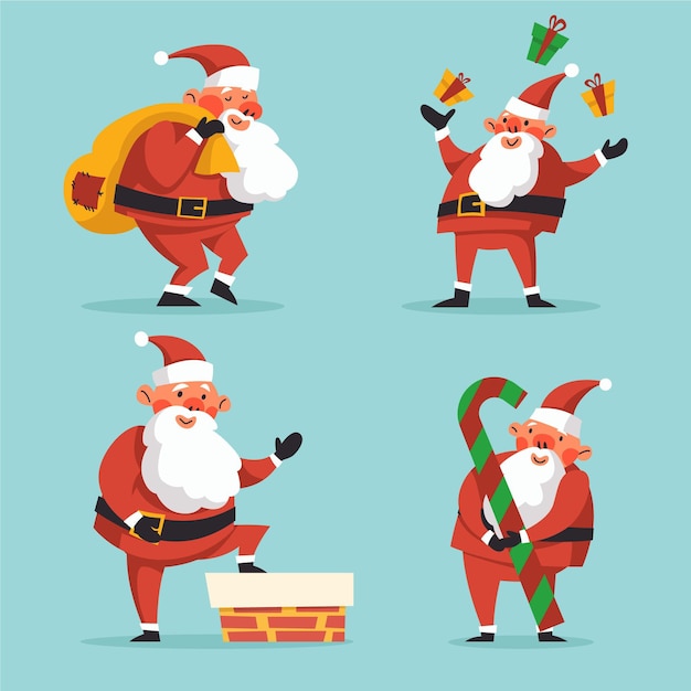 Vettore gratuito collezione di personaggi di babbo natale design piatto