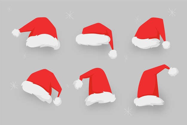 Плоский дизайн коллекции шляп Санта-Клауса