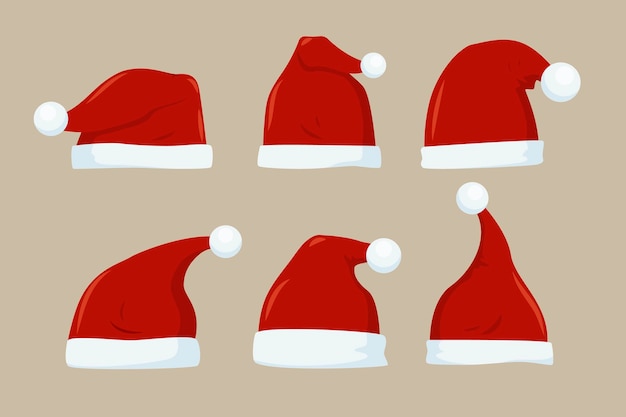 Flat design santa claus hat collection