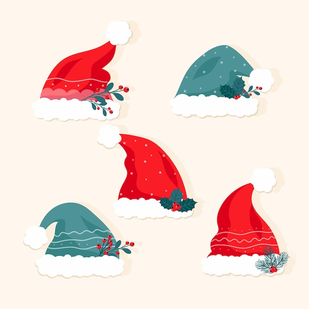 Free vector flat design santa claus hat collection