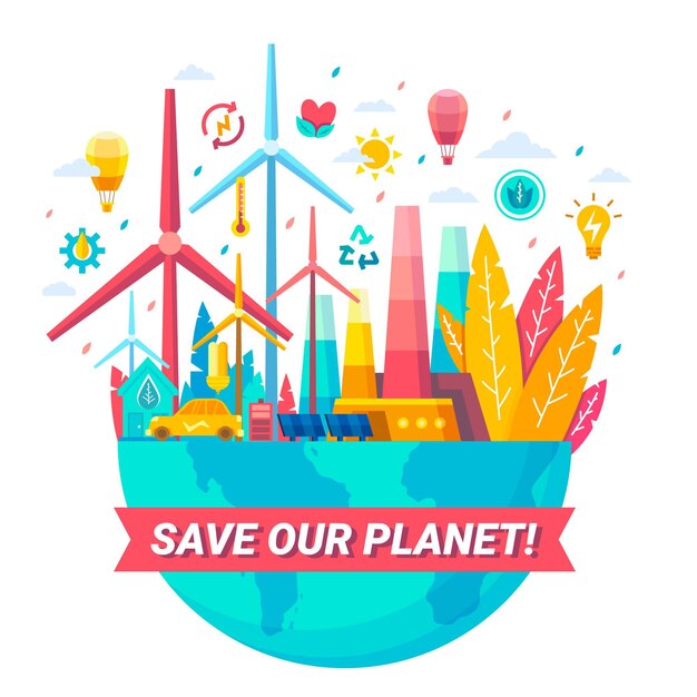 Flat design save the planet concept