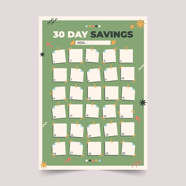 Free vector flat design savings challenge list template