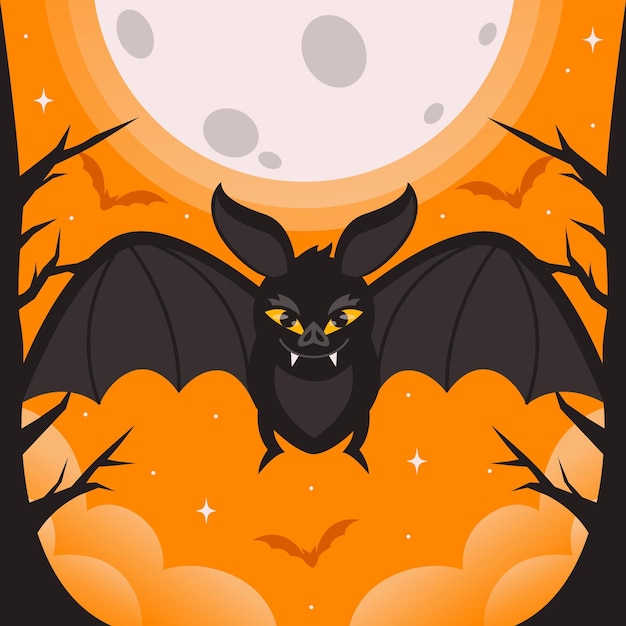 Vettore gratuito pipistrello di halloween spaventoso design piatto