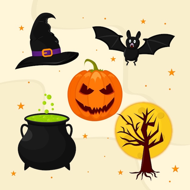 Flat design scary halloween elements