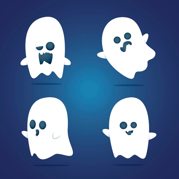 Плоский дизайн страшная коллекция призраков хэллоуина