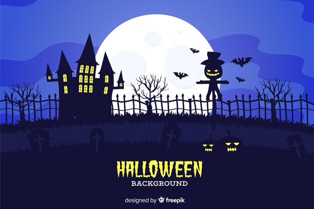 Flat design scary night halloween background