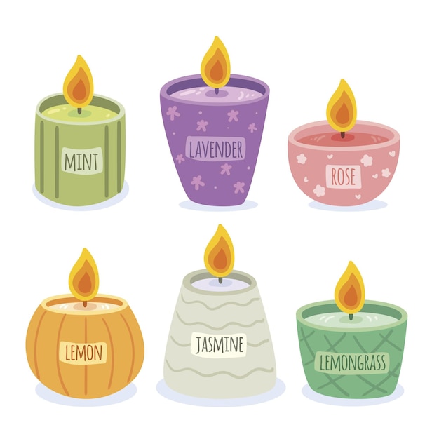 Vettore gratuito collezione di candele profumate dal design piatto