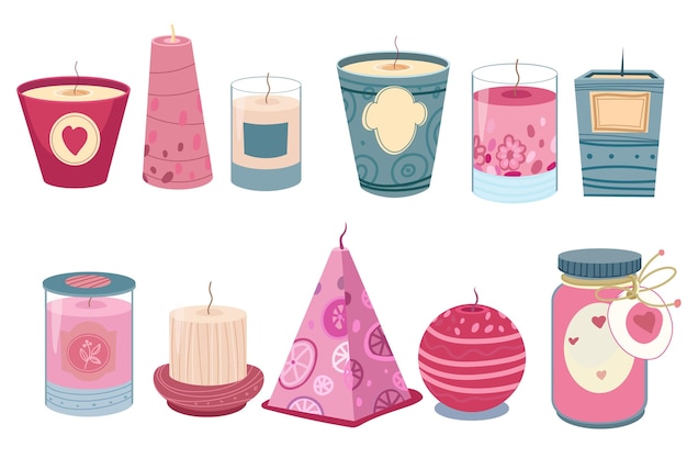 Плоский дизайн коллекции ароматических свечей