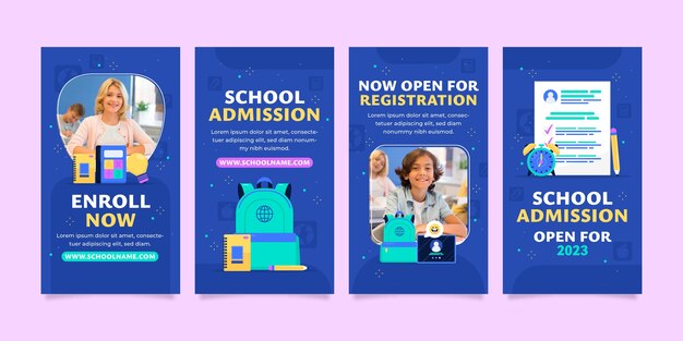 flat design school admission instagram stories