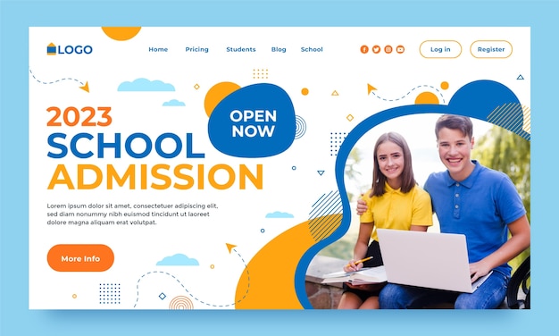 Free vector flat design school admission landing page