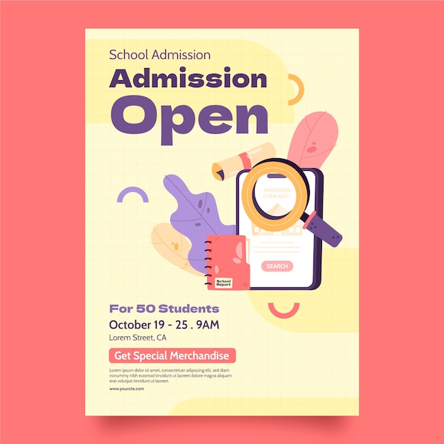 Free vector flat design school admission poster