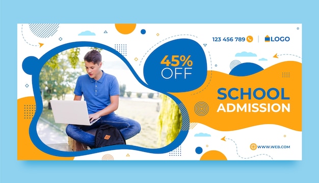 Flat design school admission sale banner