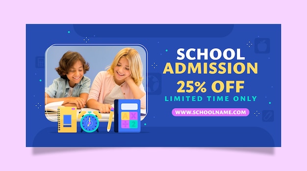 Free vector flat design school admission sale banner