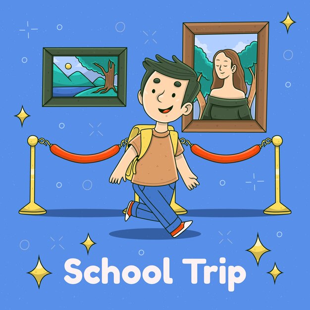 Flat design school trip illustration