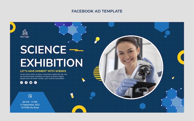 Flat design science exhibition facebook template