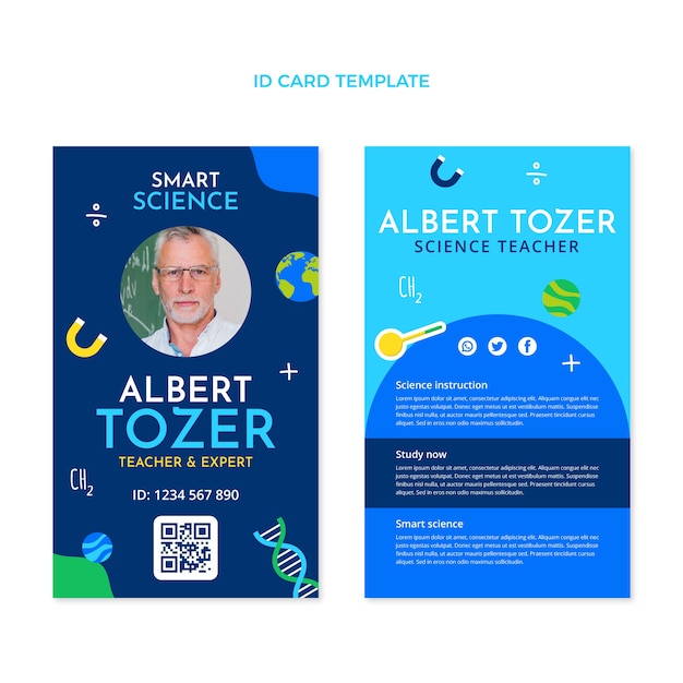 無料ベクター フラットデザイン科学idカードテンプレート