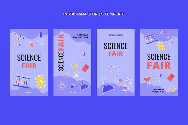 Vettore gratuito storie di instagram di scienza del design piatto