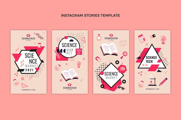 Storie di instagram di scienza del design piatto