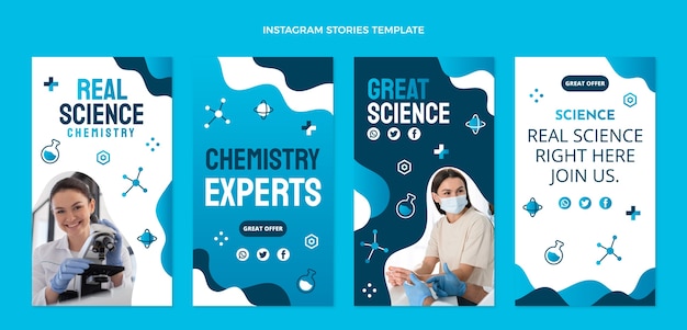 Free vector flat design science instagram stories