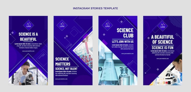 Vettore gratuito storie di instagram di scienza del design piatto
