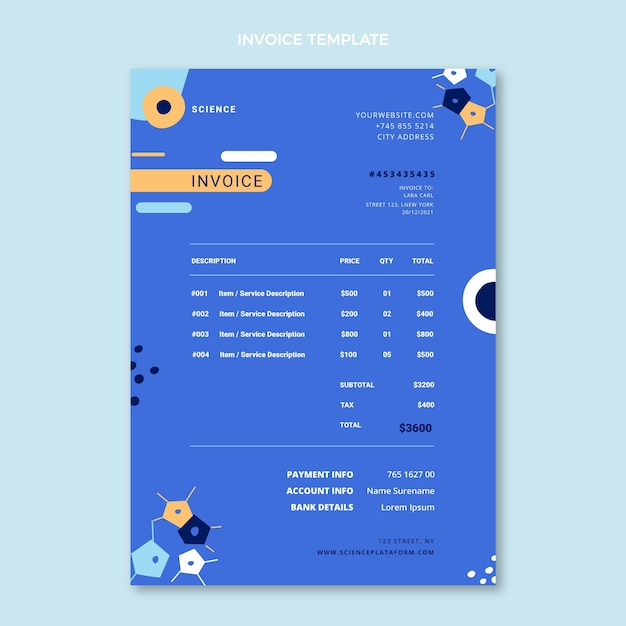 フラットデザイン科学請求書テンプレート