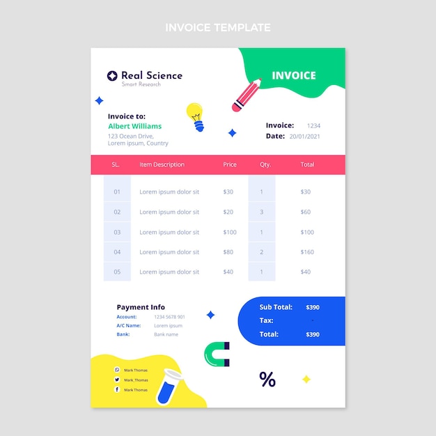 Flat design science invoice template