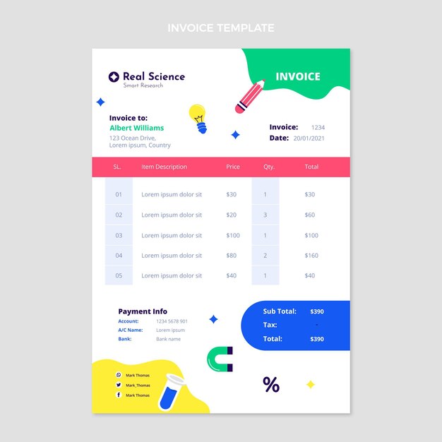 フラットデザイン科学請求書テンプレート