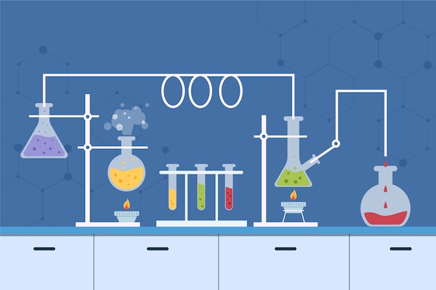 Oggetti di laboratorio di scienza design piatto