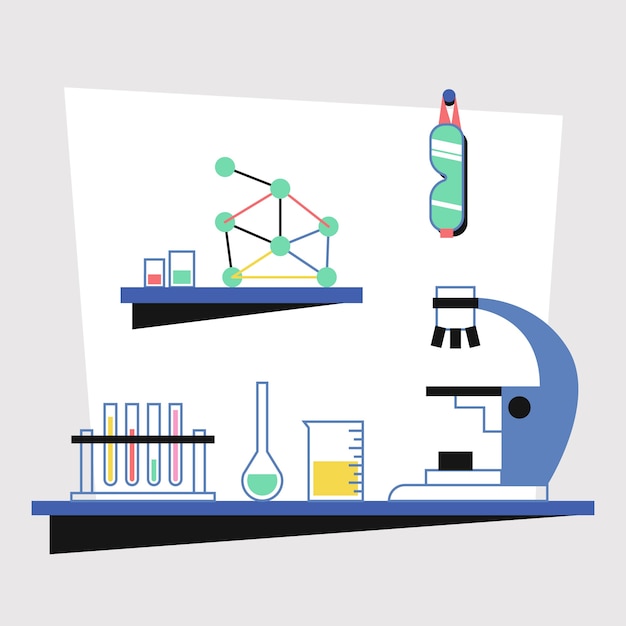 要素を持つフラットデザイン科学実験室