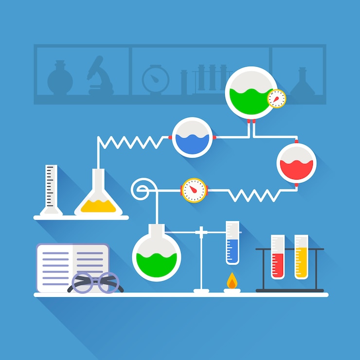 Free Vector flat design science lab with items and flames