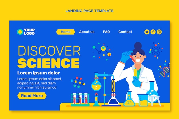 無料ベクター フラットデザインサイエンスのランディングページ
