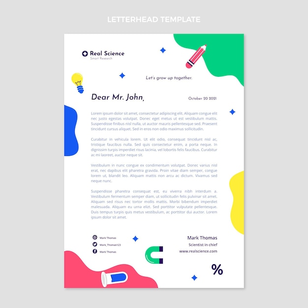 Flat design science letterhead template