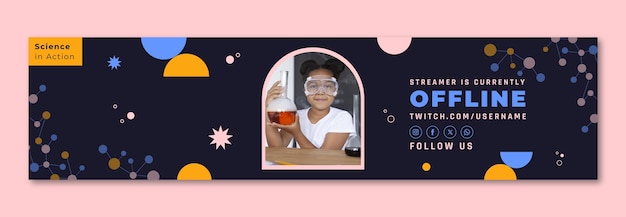 Free vector flat design science research twitch banner